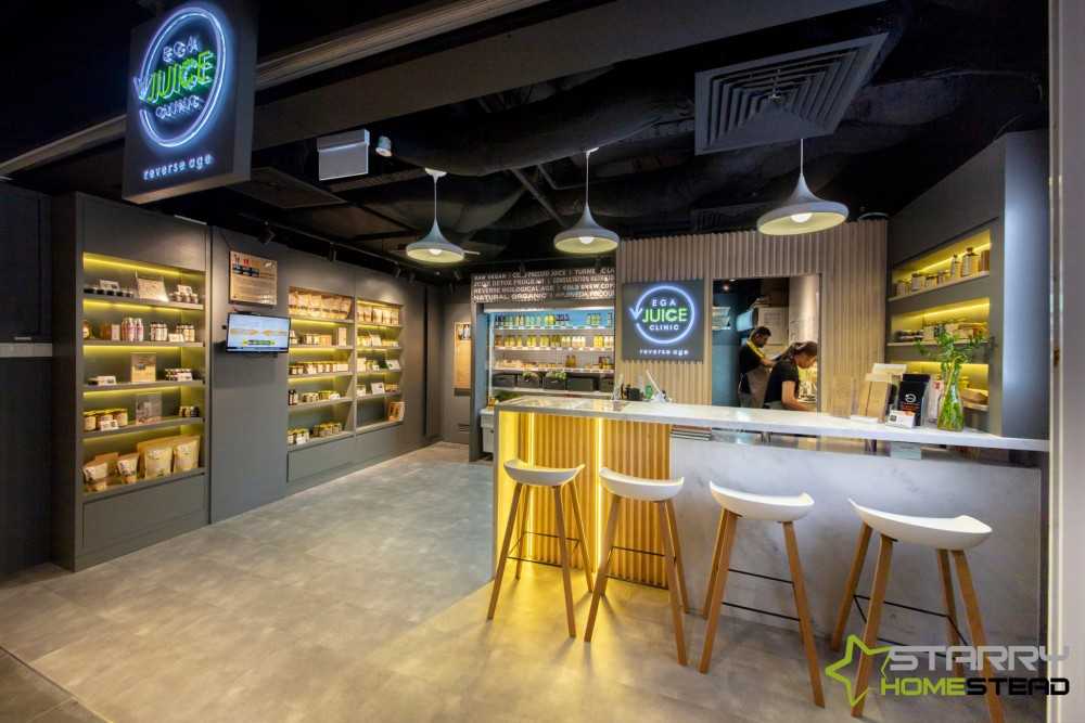 Modern Shopfront with Bar Counter and Shelving Units