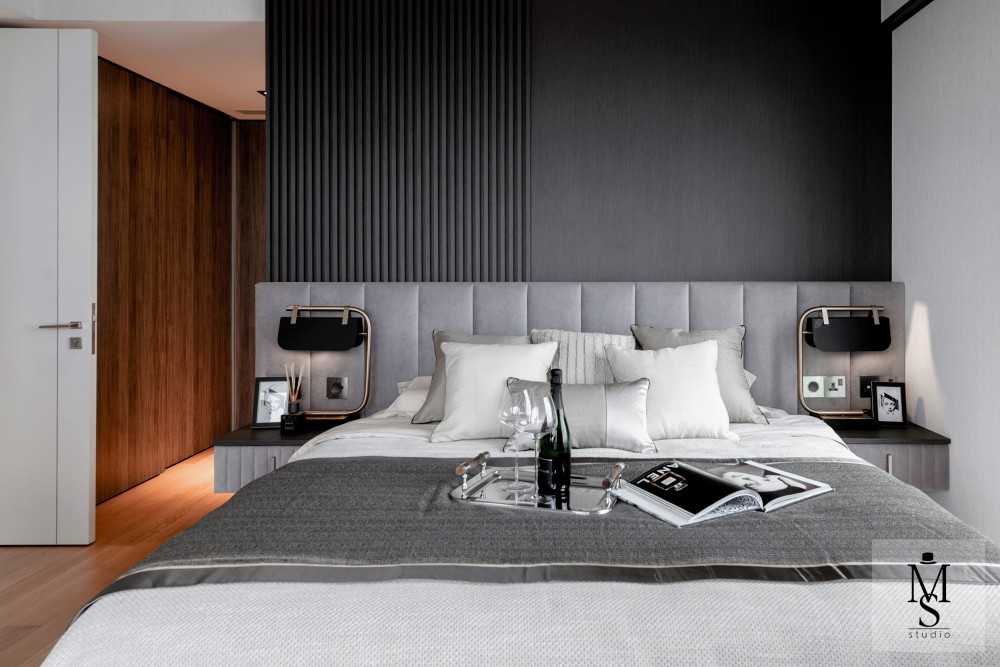 Contemporary Bedroom with Drop Light and Cove Lighting