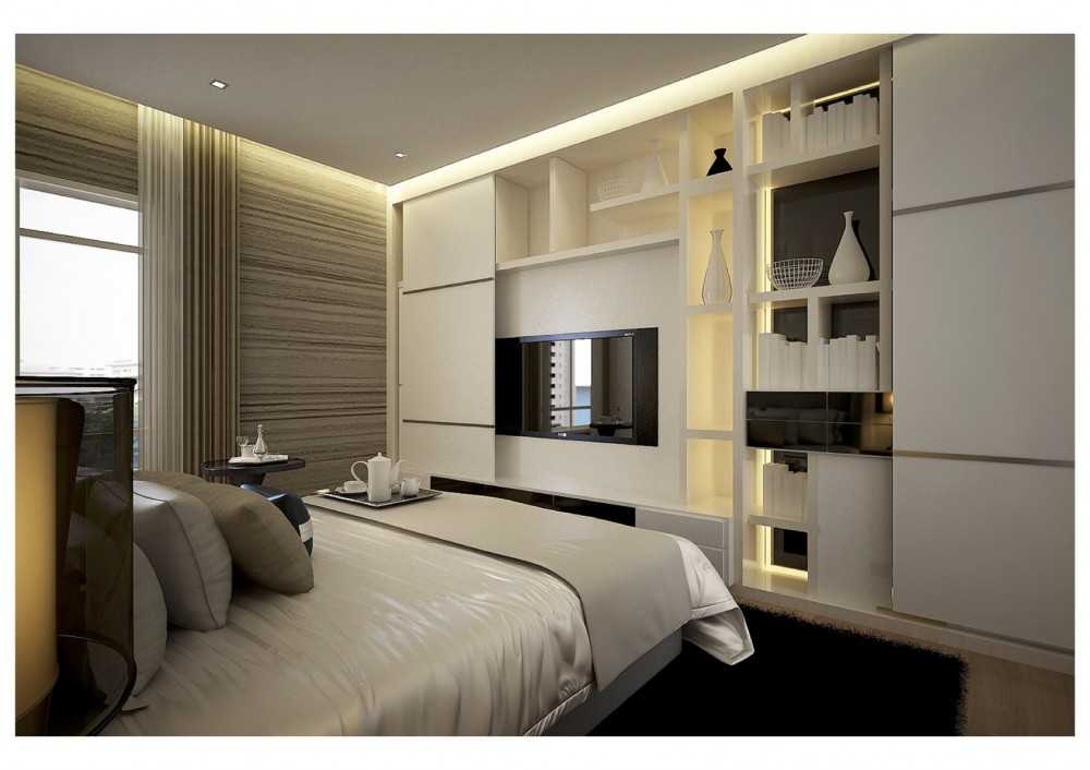 Contemporary Bedroom with Wardrobe and Display Cabinets