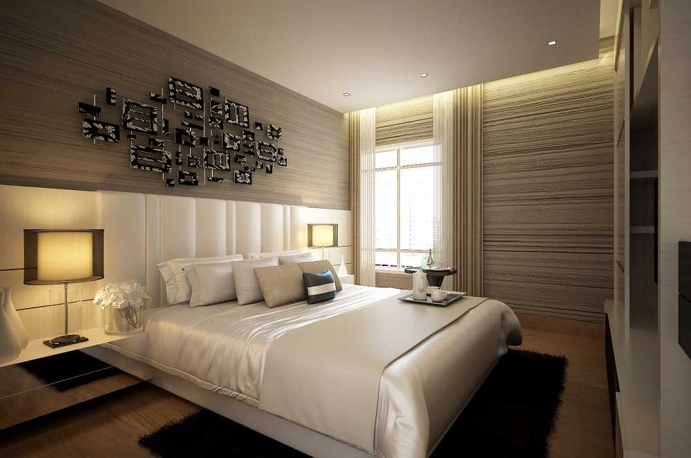 Contemporary Bedroom with Cove Lighting and Built-in Bed