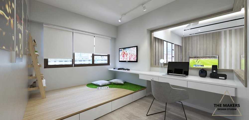 Scandinavian Gaming Room with Carpet and TV
