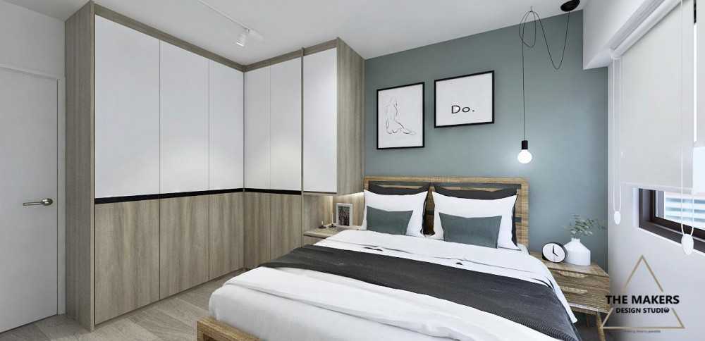 Scandinavian Bedroom with Wardrobe and Bed
