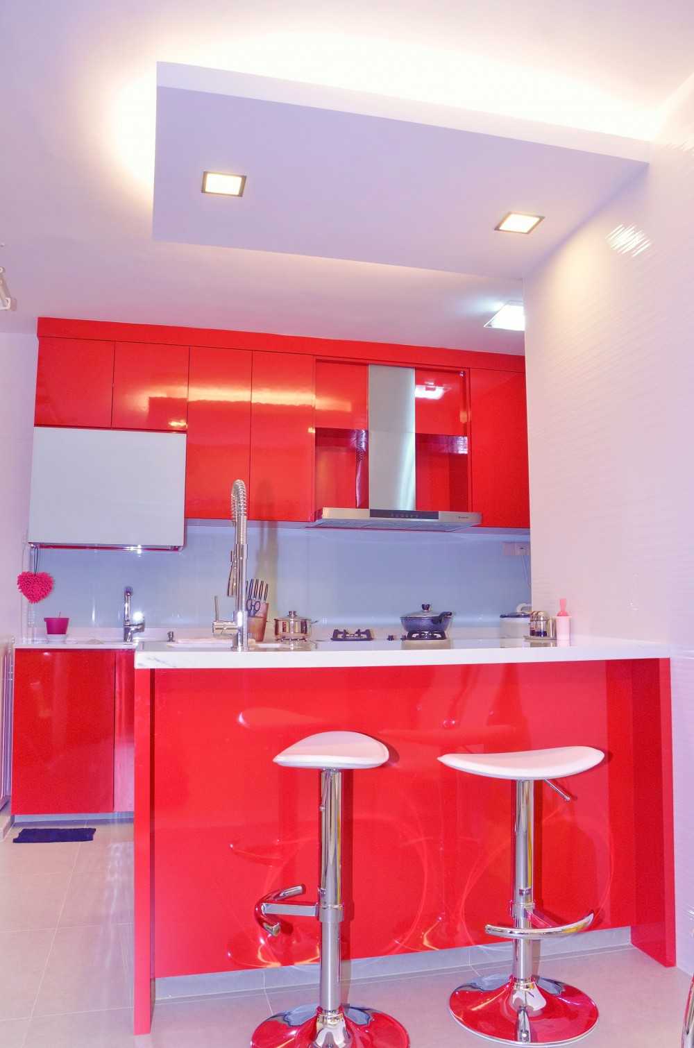 Modern Kitchen with Countertop and Homogeneous Tiles