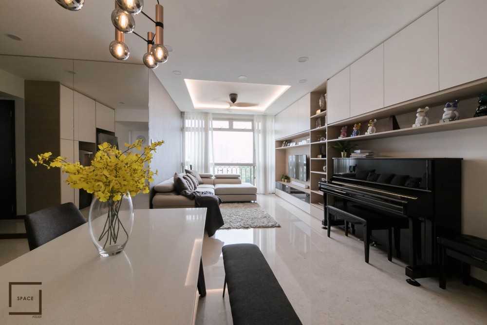 Contemporary Living Room with TV Console and Ceiling Light