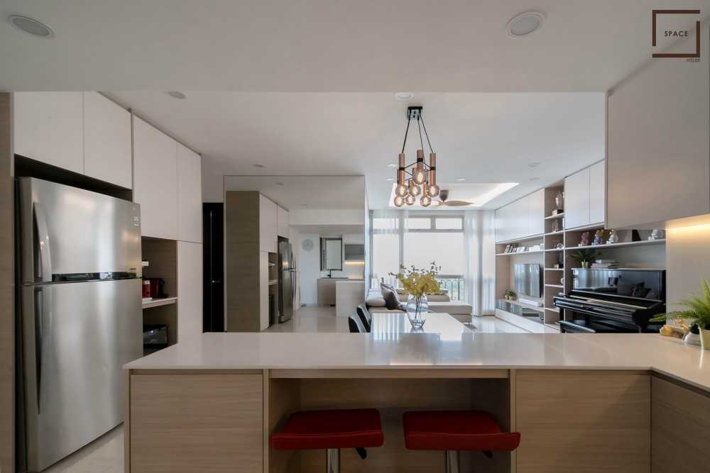 Contemporary Kitchen with TV Console and Ceiling Light