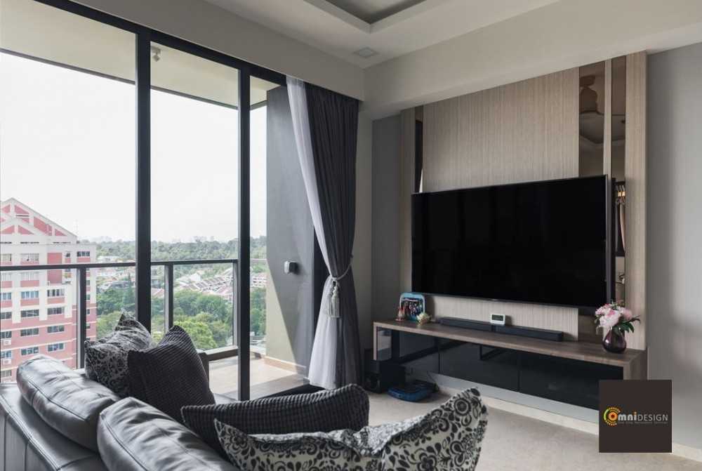 Contemporary Living Room with TV Console and Feature Wall