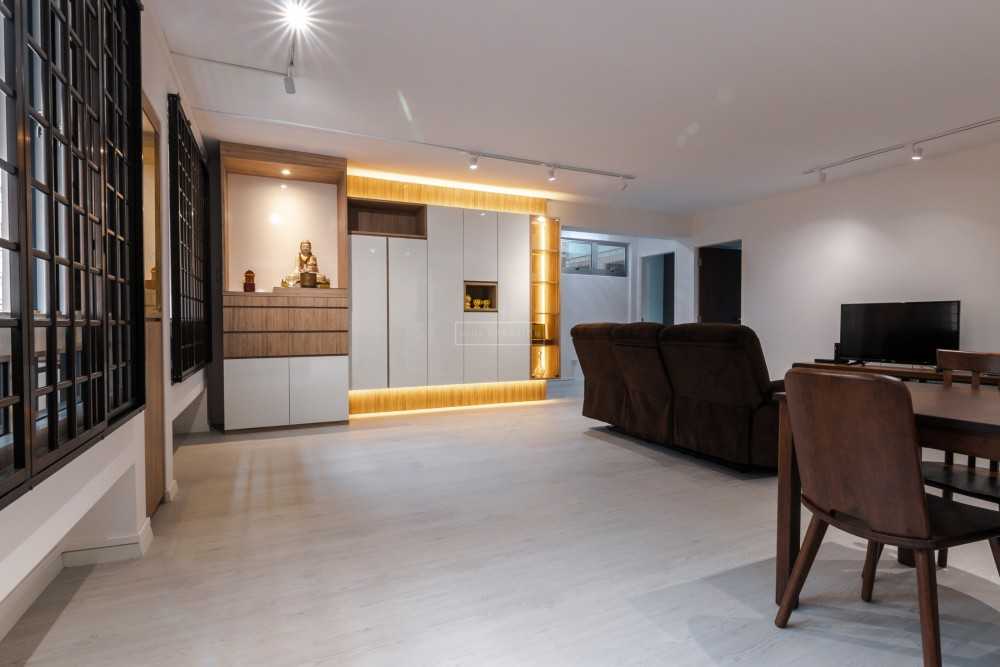 Minimalist Living Room with Bookshelf and Vinyl Flooring