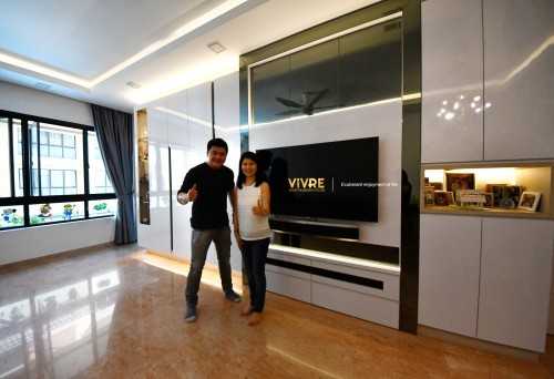 Modern Living Room with Bookshelf and Marble Floor