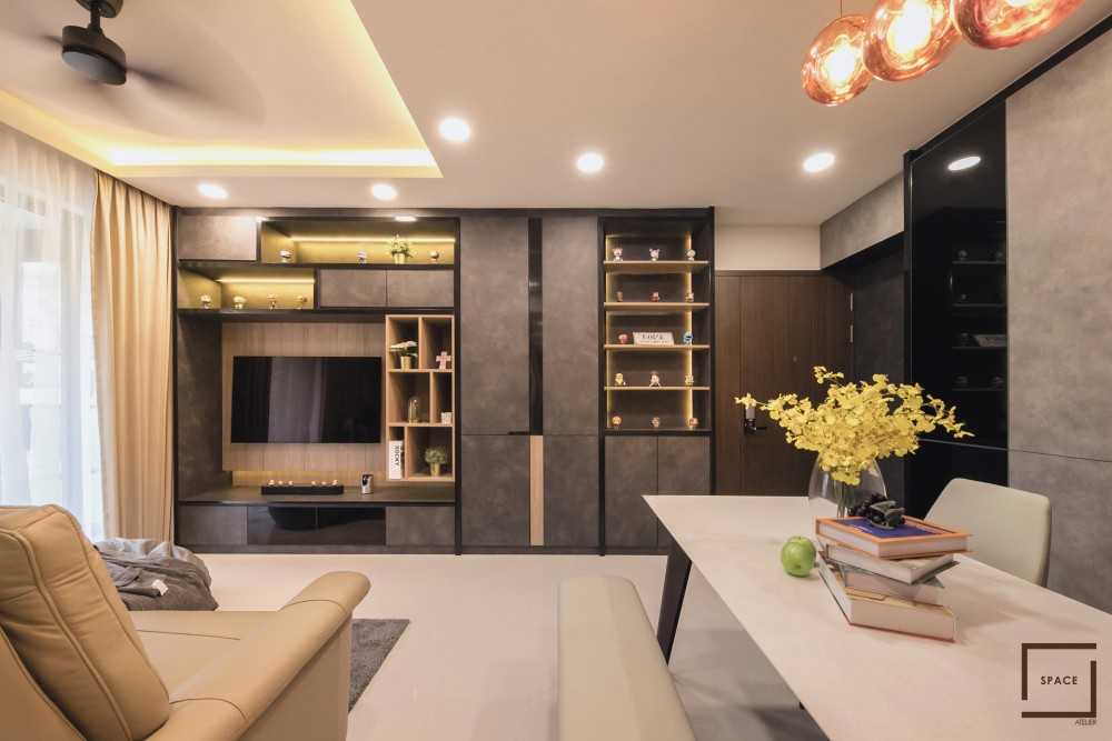 Modern Living Room with TV Console and Drop Ceiling