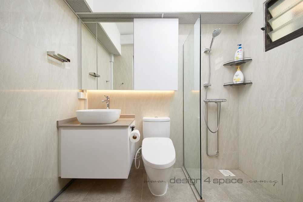 Contemporary Bathroom with Parquet Floor and Wood Flooring