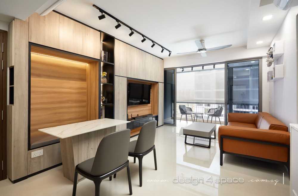 Contemporary Living Room with TV Console and Feature Wall