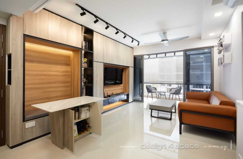 Contemporary Living Room with TV Console and Feature Wall