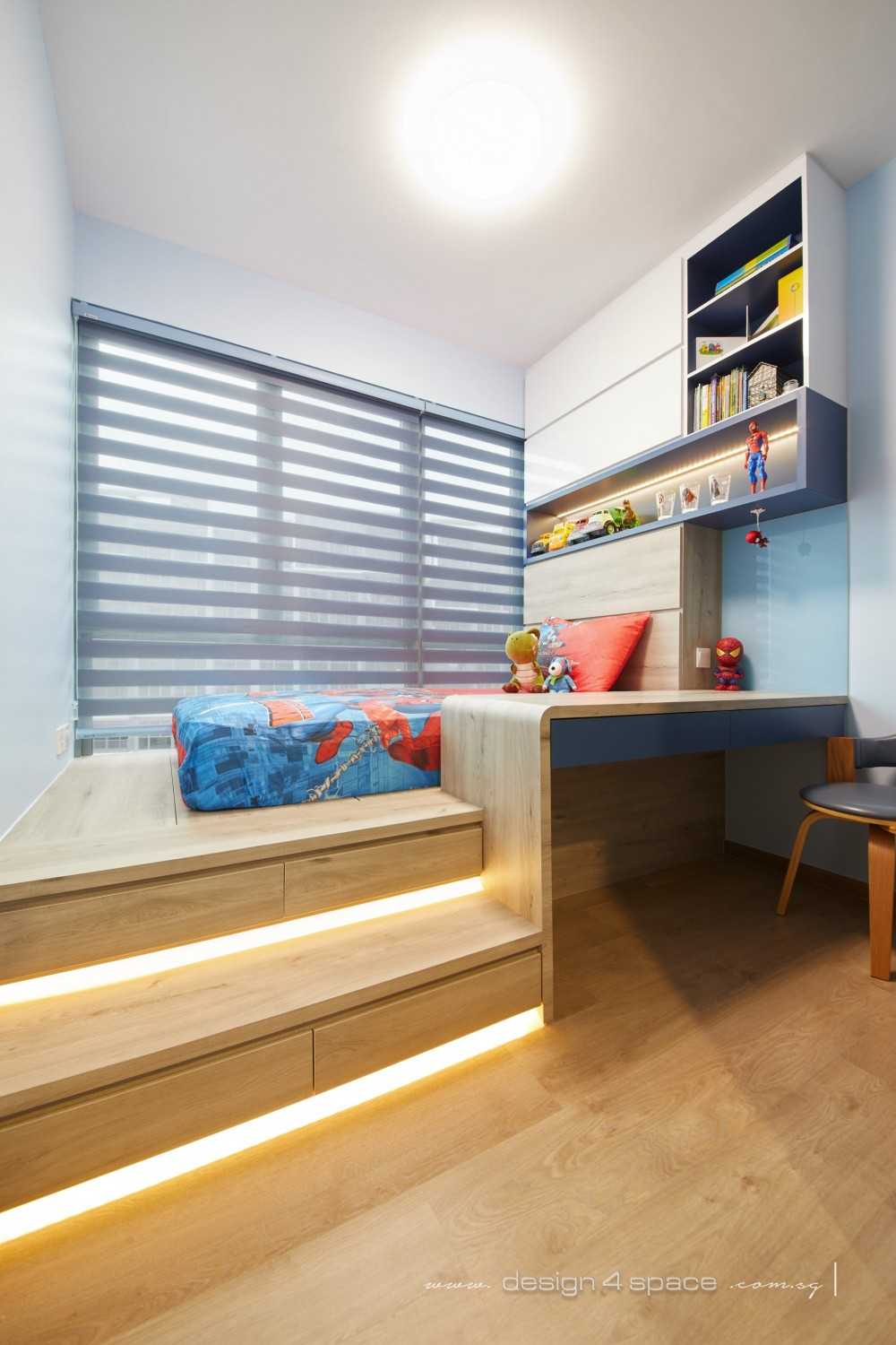 Contemporary Bedroom with Platform Bed and Ceiling Light