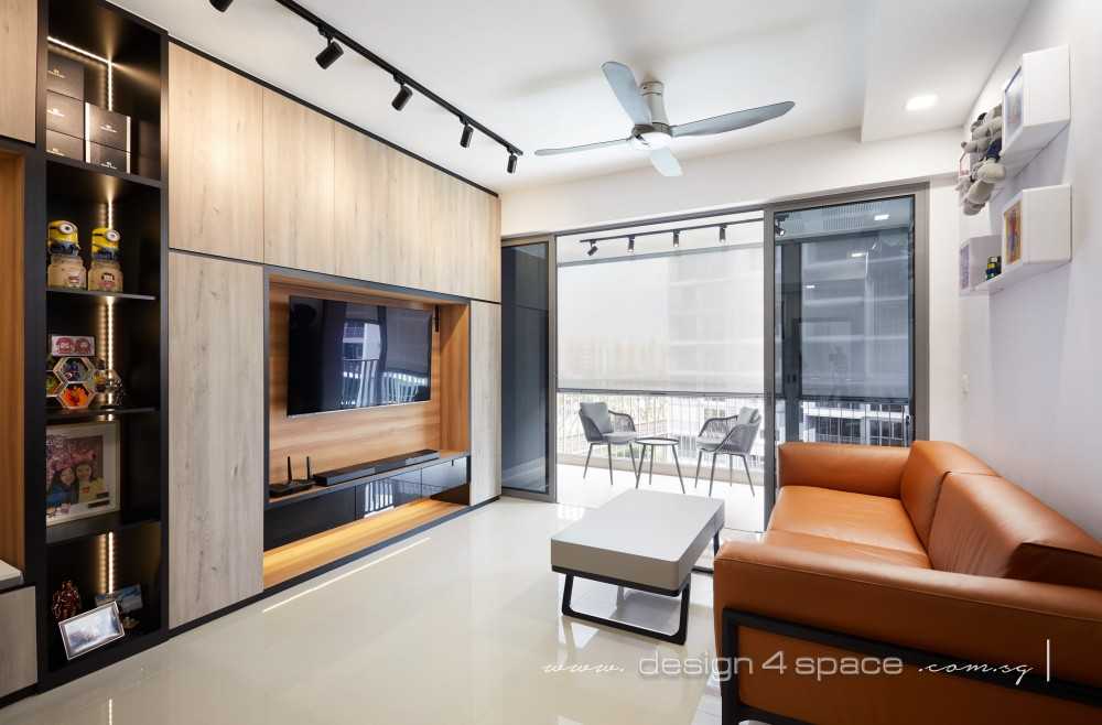 Contemporary Living Room with TV Console and Feature Wall