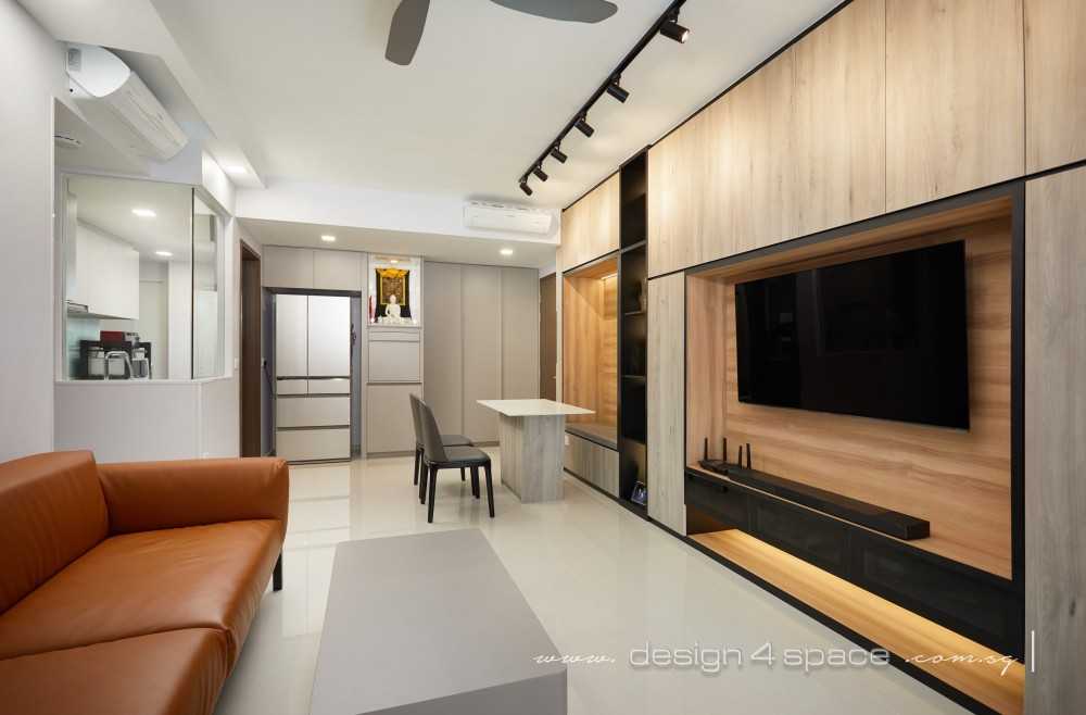 Contemporary Living Room with TV Console and Feature Wall