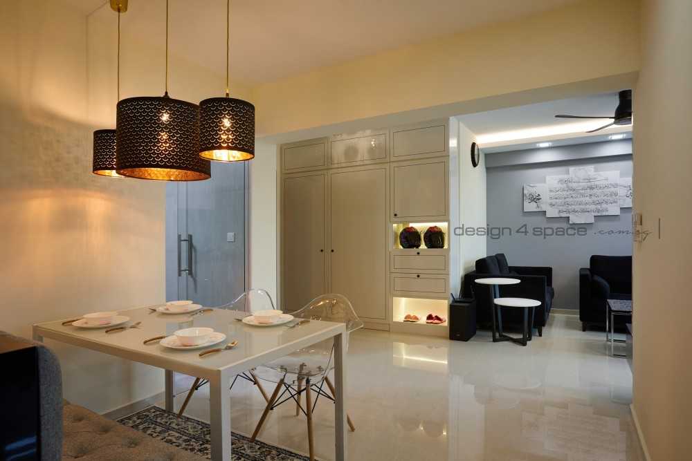 Modern Dining Room with Granite Floor and Wood Flooring