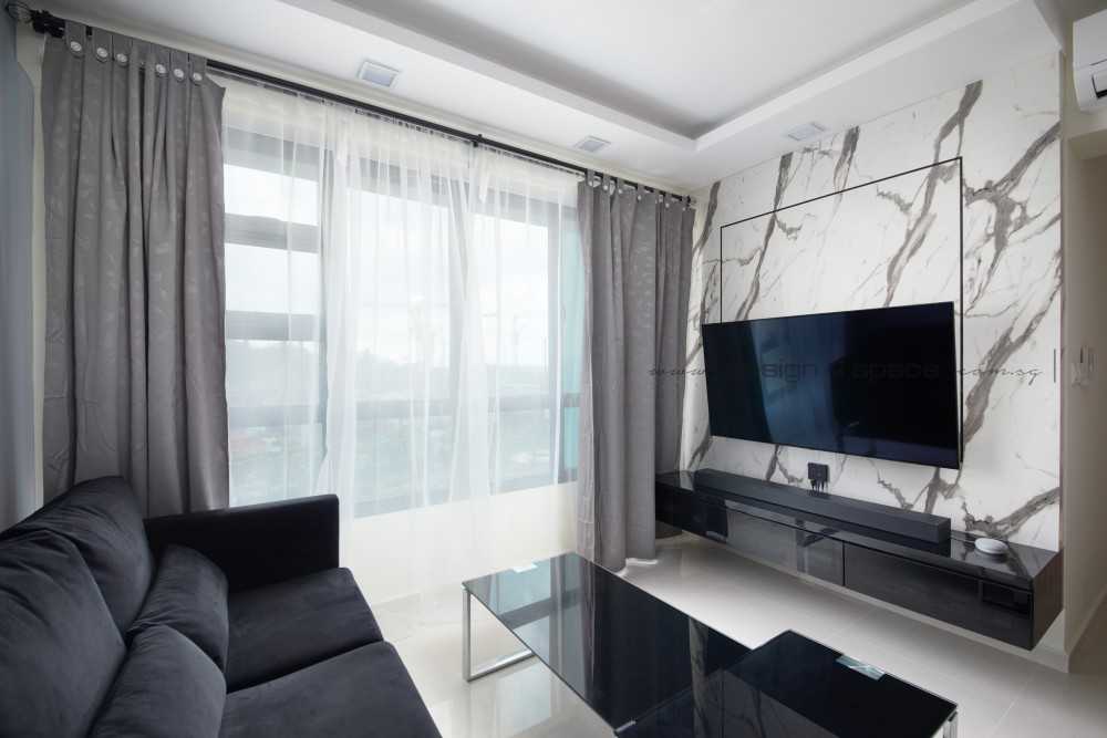 Modern Living Room with Herringbone Tiling and TV Console