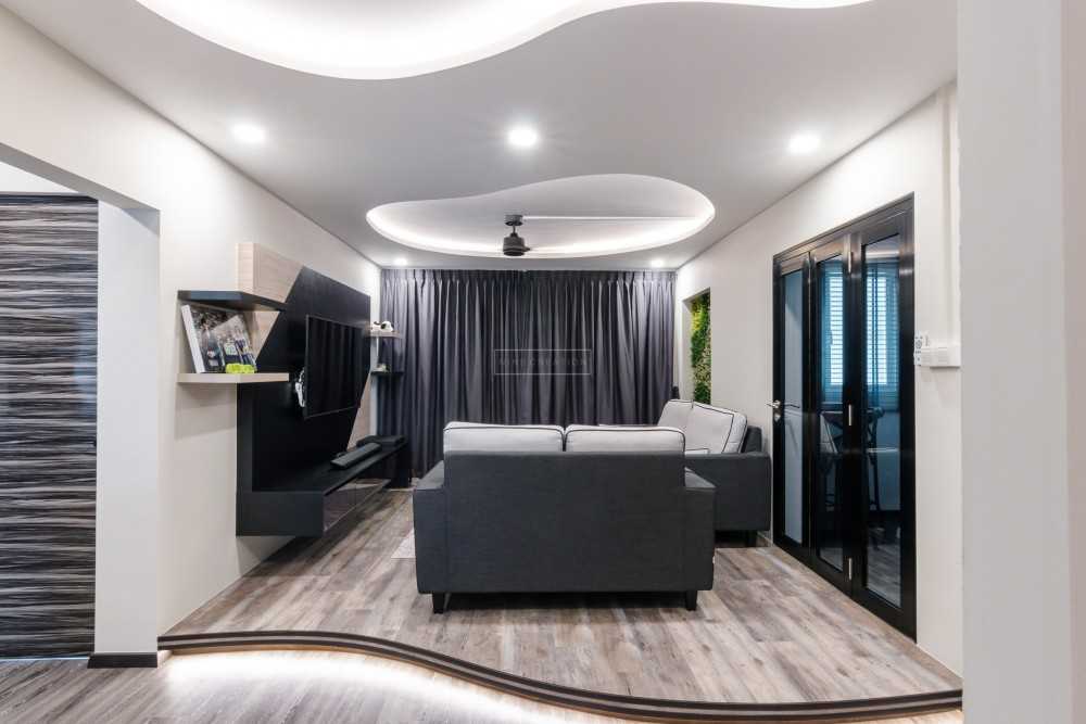 Modern Living Room with Vinyl Flooring and TV Console