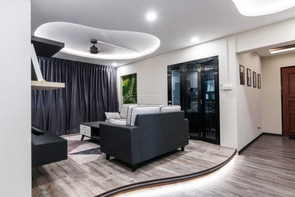 Modern Living Room with Vinyl Flooring and Feature Wall