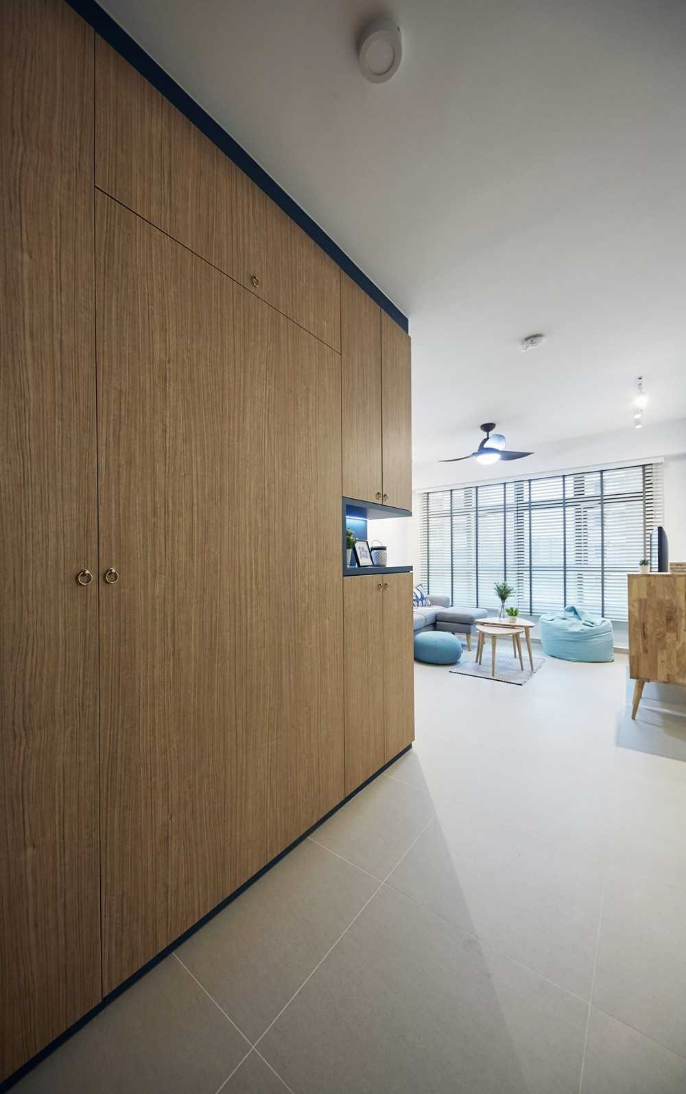 Eclectic Entryway with Storage Cabinets and Small Storage