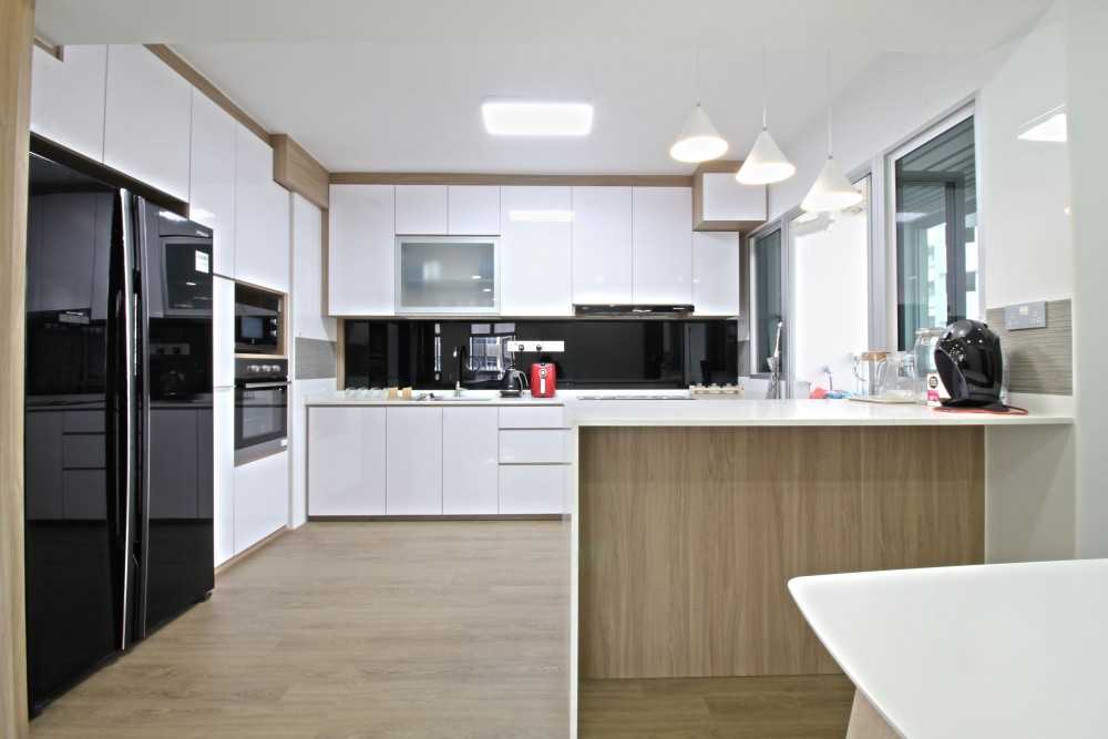 Scandinavian Kitchen with Countertop and Vinyl Flooring