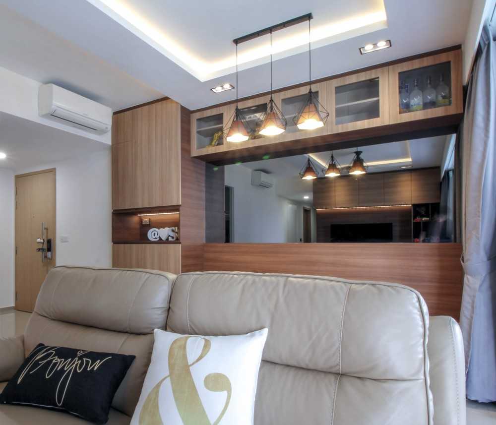 Contemporary Dining Room with Mirror and Storage Cabinets