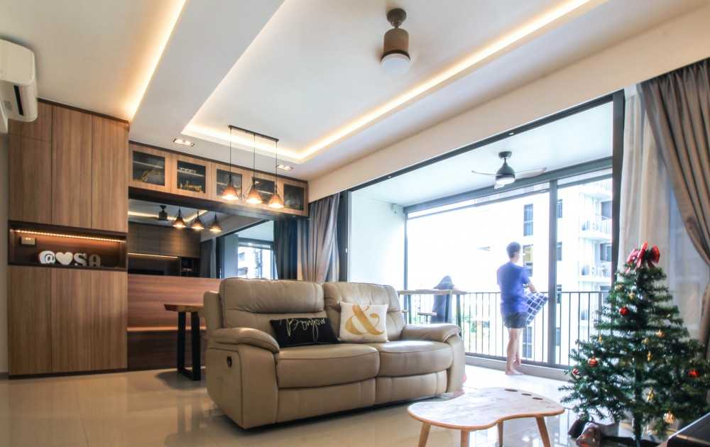 Contemporary Living Room with Mirror and Sofa