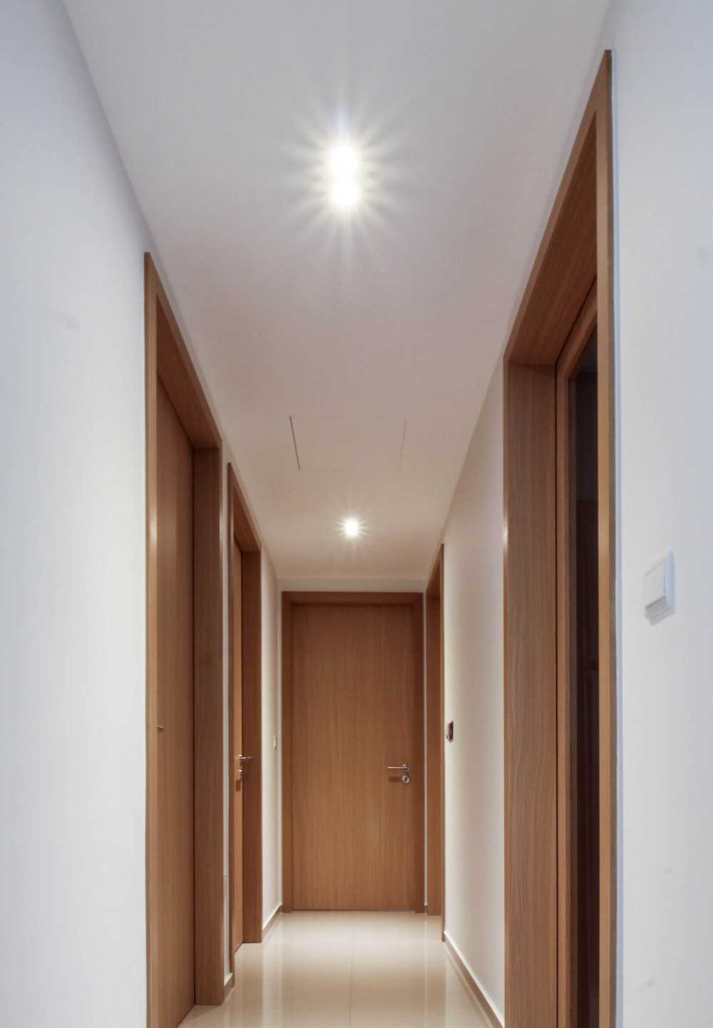 Contemporary Hallway with Doors and Wood Doors