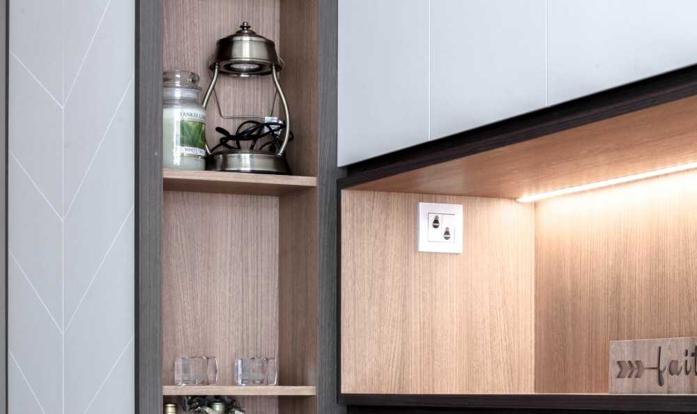 Contemporary Living Room with Bookshelf and Display Cabinets