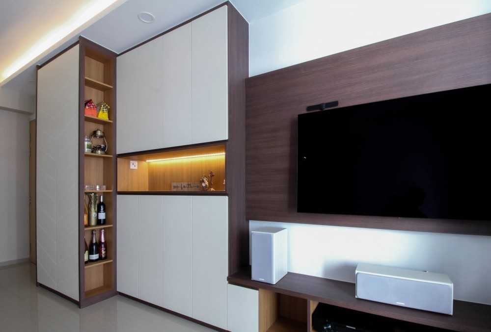 Contemporary Living Room with TV Console and Feature Wall