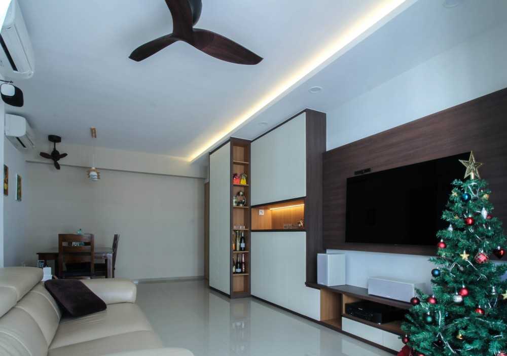 Contemporary Living Room with Feature Wall and Cove Lighting