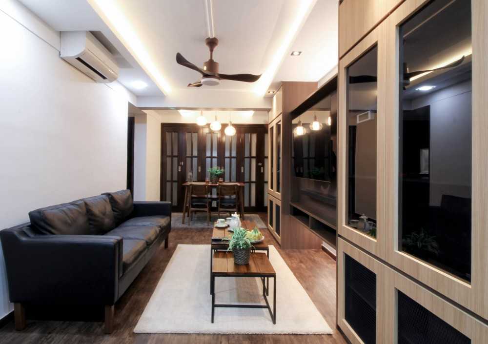 Contemporary Living Room with Wood Flooring and TV Console