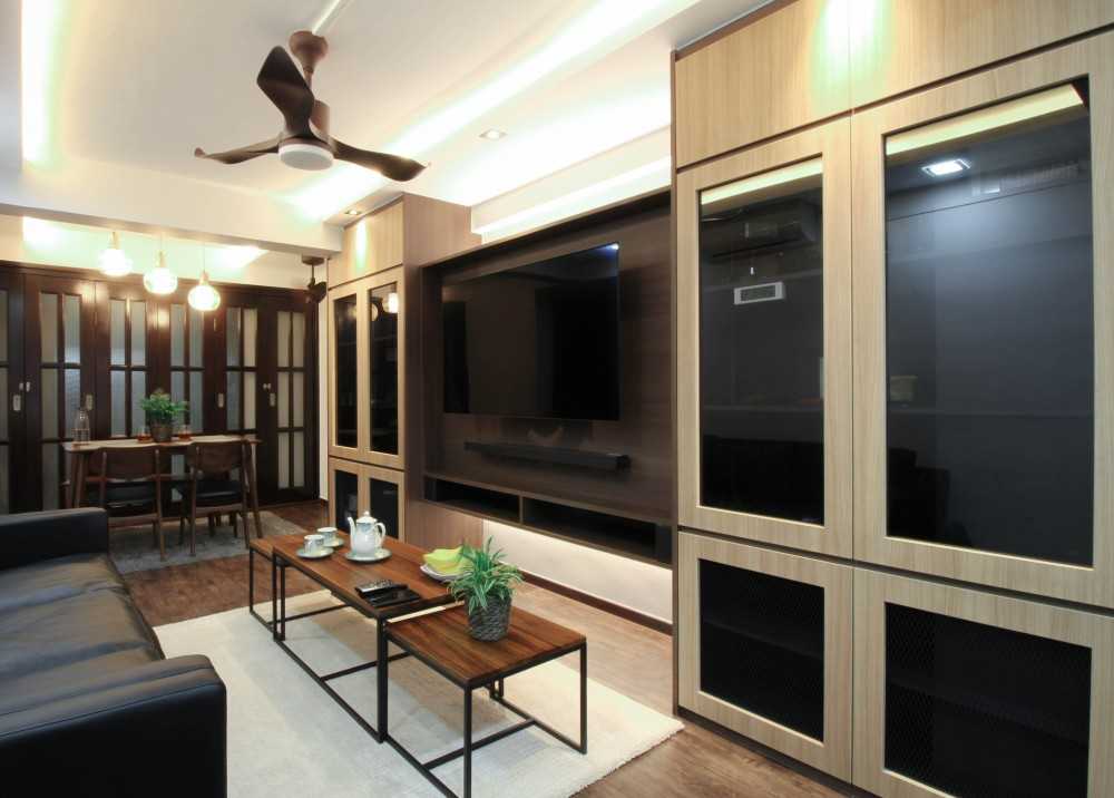Contemporary Living Room with Wood Flooring and Cove Lighting