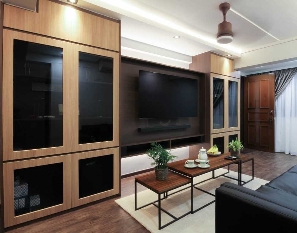 Contemporary Living Room with Wood Flooring and Feature Wall