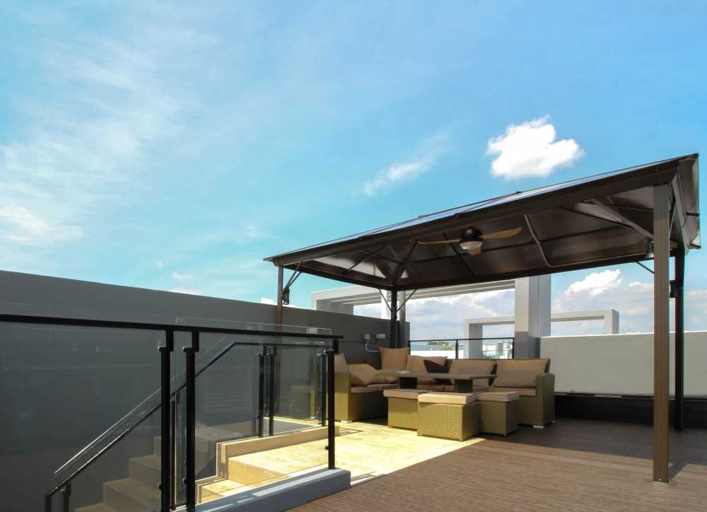Contemporary Rooftop with Awning and Outdoor Table