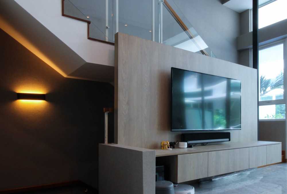 Contemporary Living Room with TV Console and Feature Wall