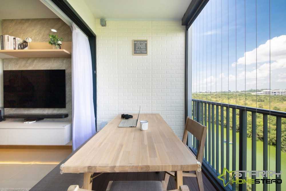 Scandinavian Balcony with Outdoor Table and Seating Bench