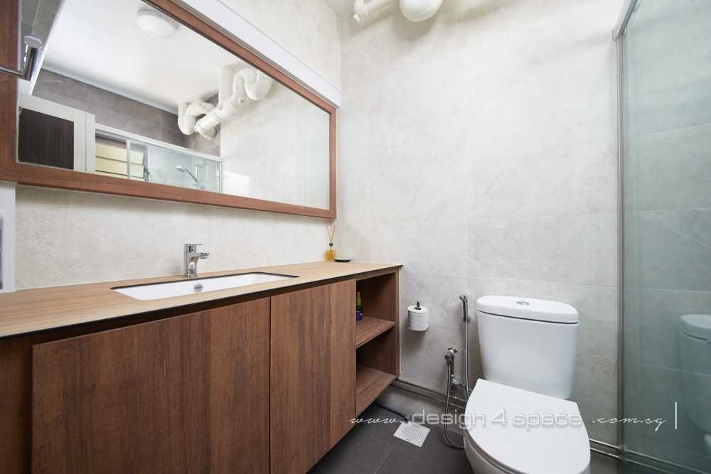 Minimalist Bathroom with Wood Flooring and Mirror