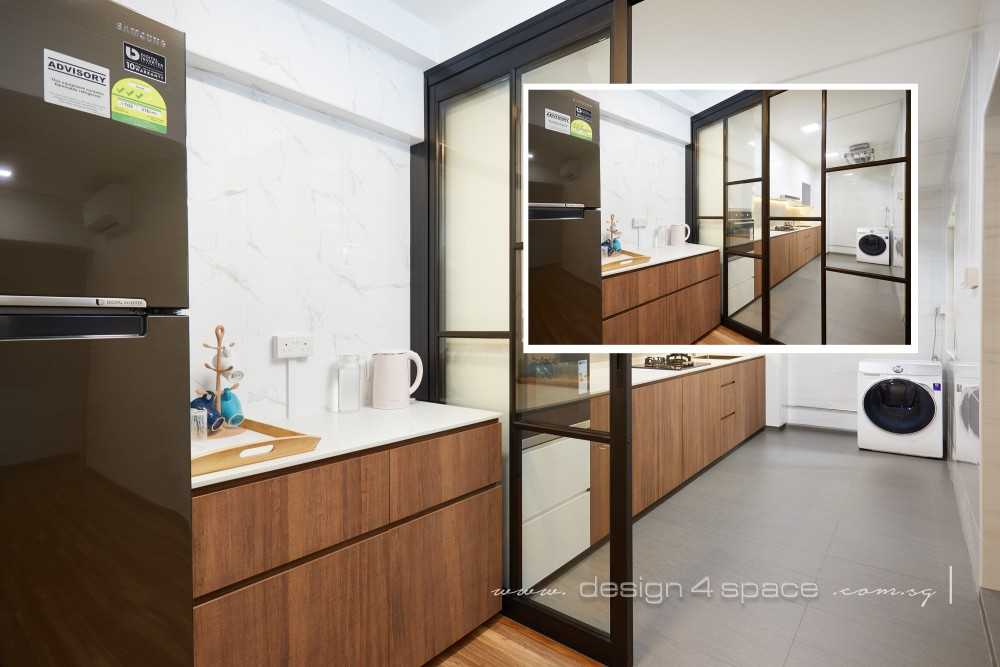 Minimalist Kitchen with Herringbone Tiling and Kitchen Island