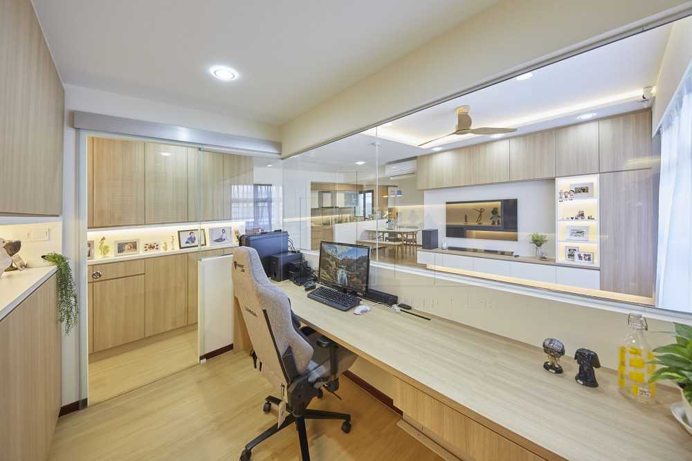 Minimalist Home Office with Feature Wall and Desk