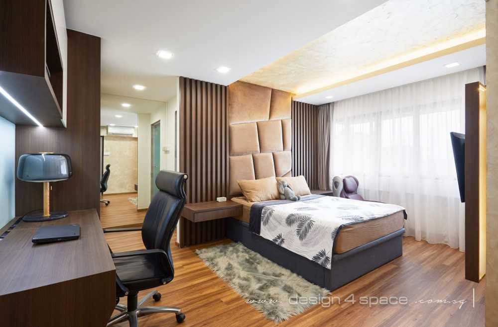 Modern Bedroom with Wood Flooring and Bay Window