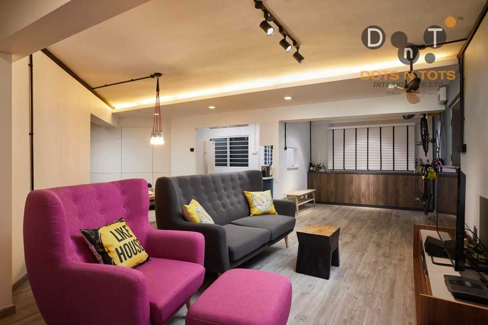 Industrial Living Room with TV Console and Feature Wall