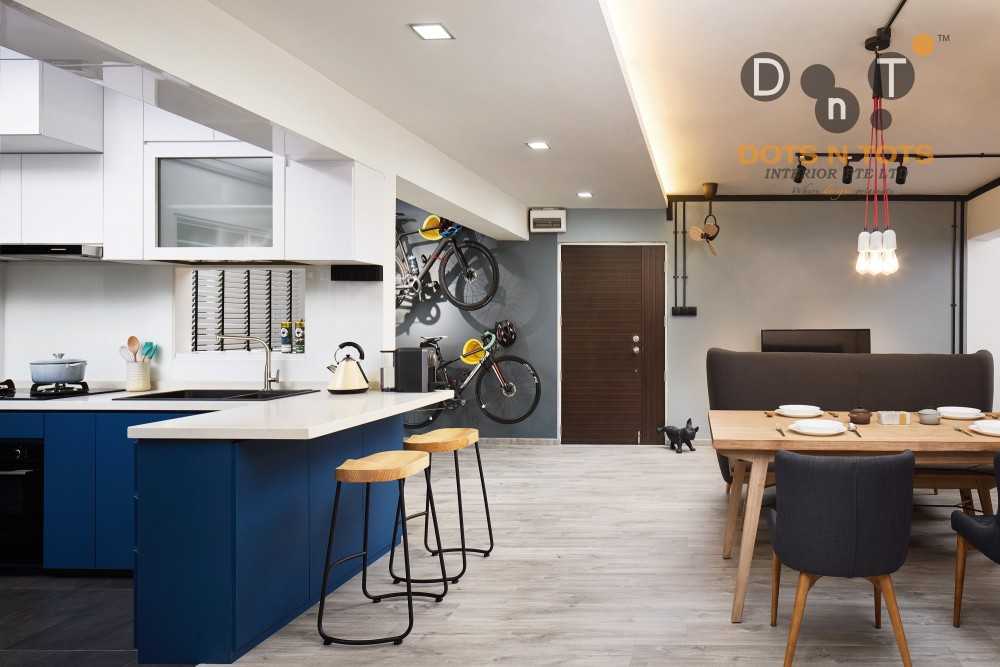 Industrial Dining Room with Cove Lighting and Downlights