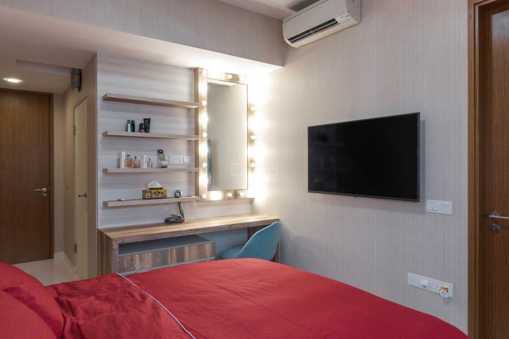 Modern Bedroom with Homogeneous Tiles and Ceiling Light