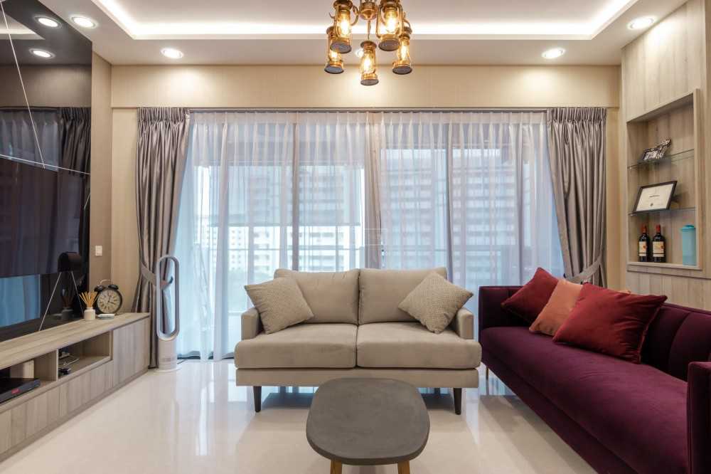 Modern Living Room with Bookshelf and Settee