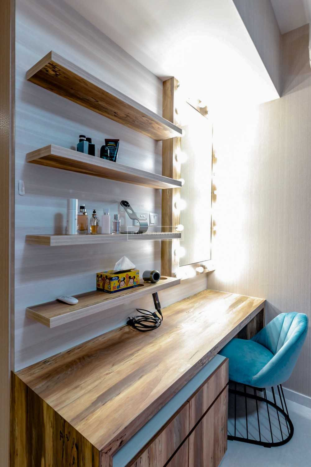 Modern Bedroom with Homogeneous Tiles and Mirror