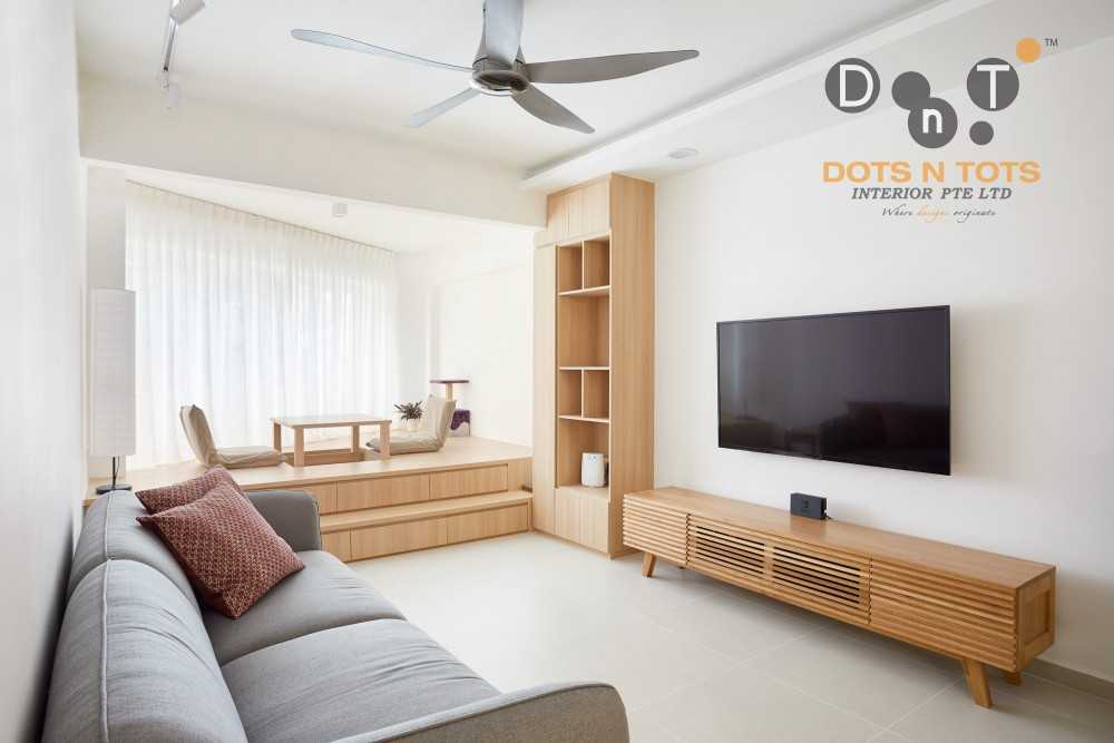 Minimalist Living Room with Homogeneous Tiles and TV Console