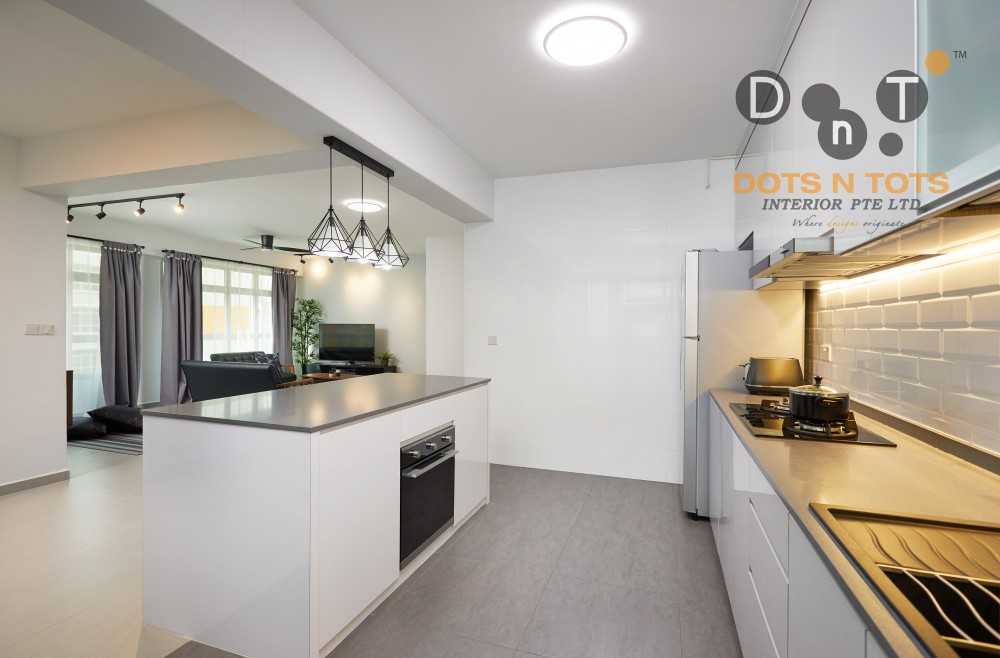 Scandinavian Kitchen with Wood Flooring and Kitchen Window