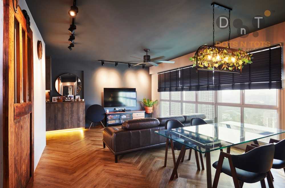 Industrial Living Room with TV Console and TV