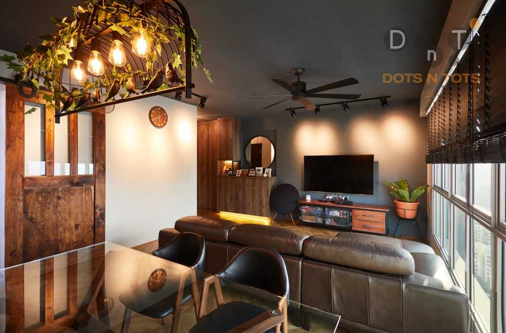 Industrial Living Room with Sofa and Armchairs